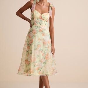 Lulus Olesya Light Yellow Floral Tie-strap Midi Dress - Size L